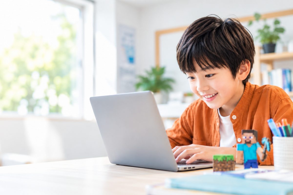 子どもがPCでマイクラを楽しむ写真（モバイル）